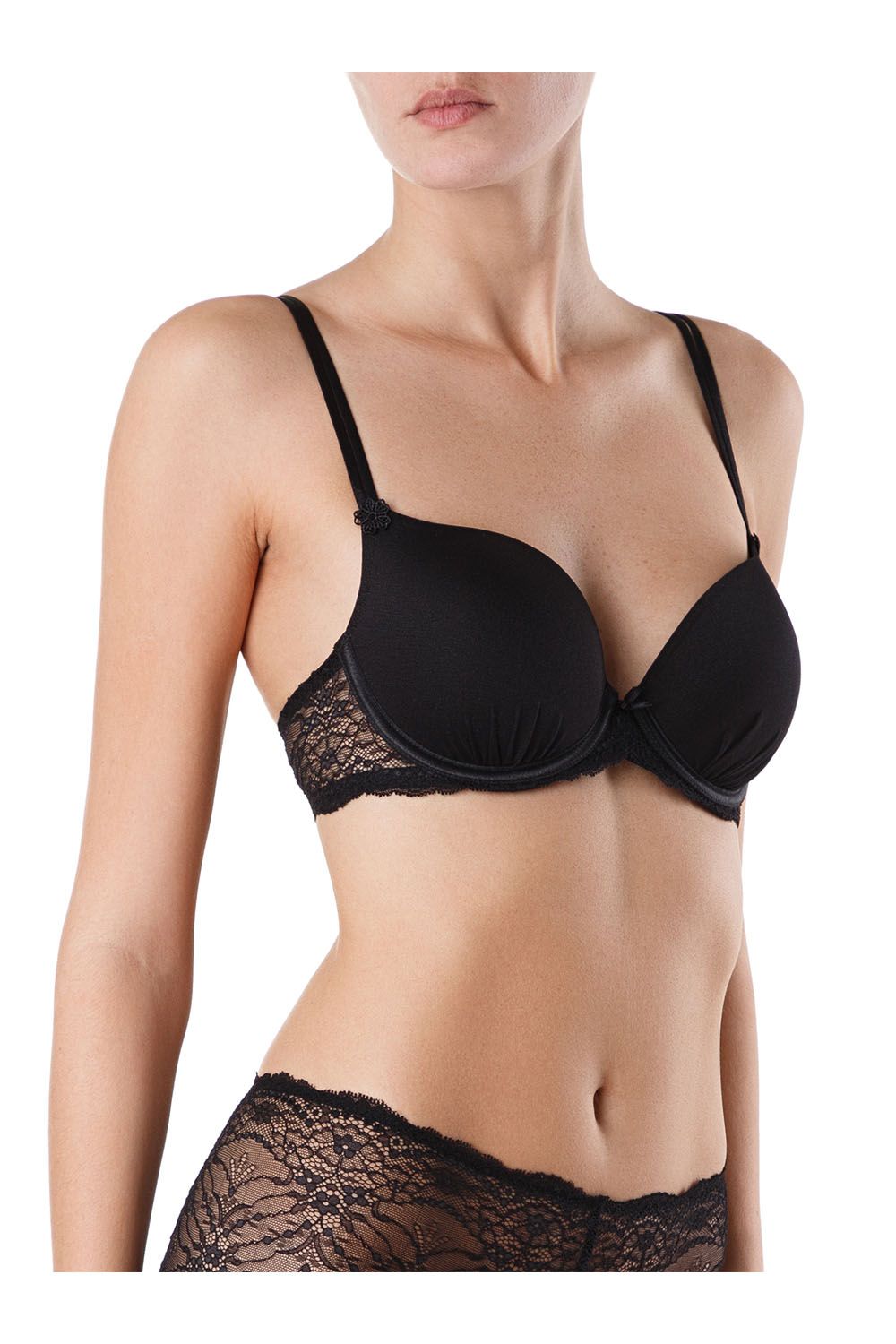 Sutien dantelat cu dublu push-up, Conte Romantique RB1030, Negru