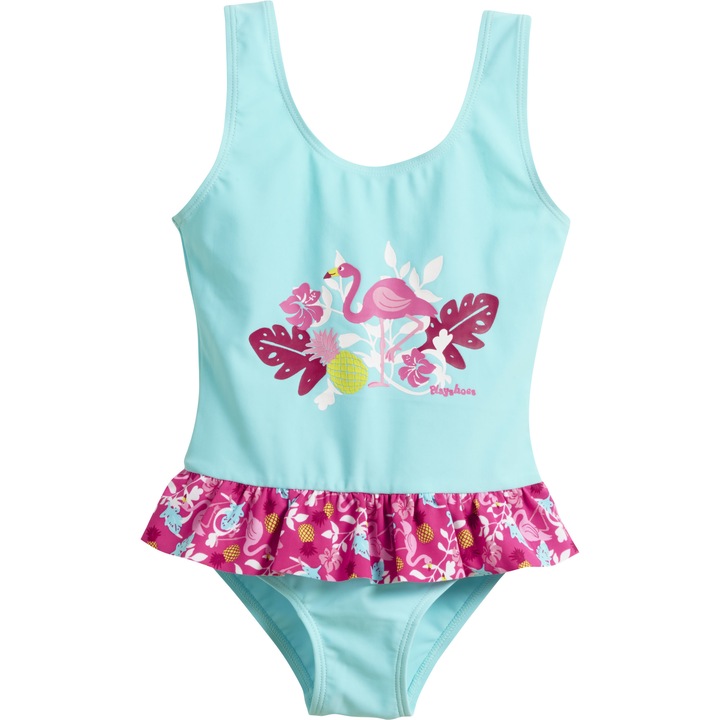 Costum de baie intreg, protectie UV 50+, fete, Playshoes, Flamingo, Turcoaz, Turcoaz