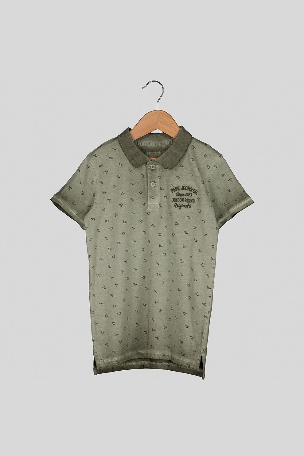 Pepe Jeans London, Tricou polo cu broderie, Verde sparanghel, 128 CM