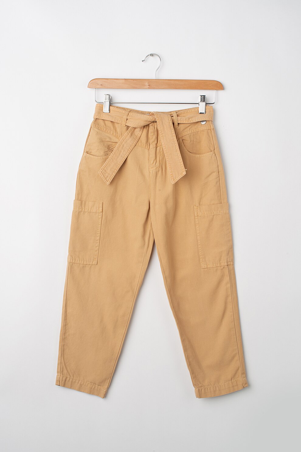 Pepe Jeans London, Pantaloni cu talie ajustabila cu snur, Maro camel