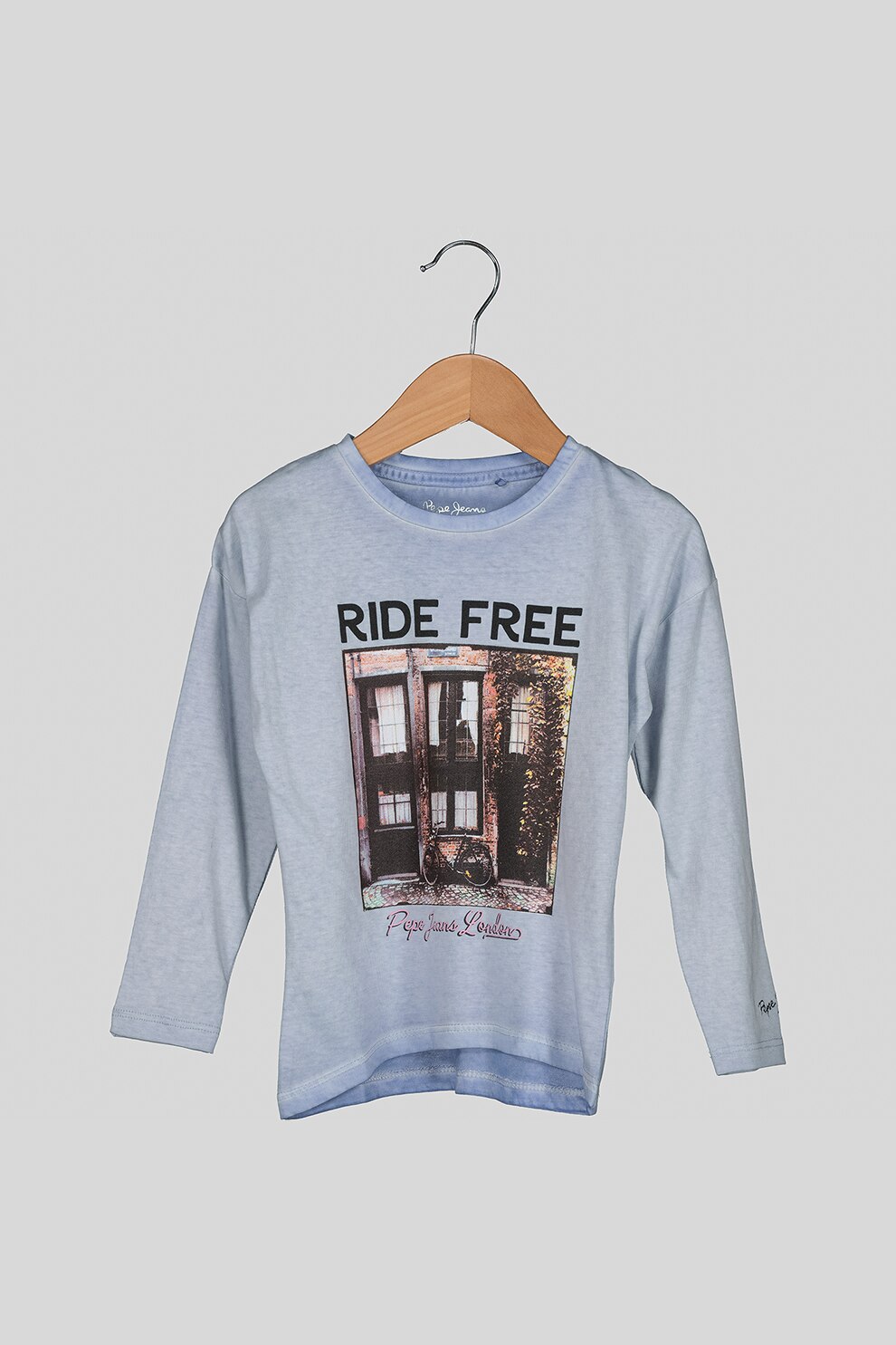 Pepe Jeans London, Bluza cu imprimeu grafic, Albastru lavanda/albastru pastel/negru