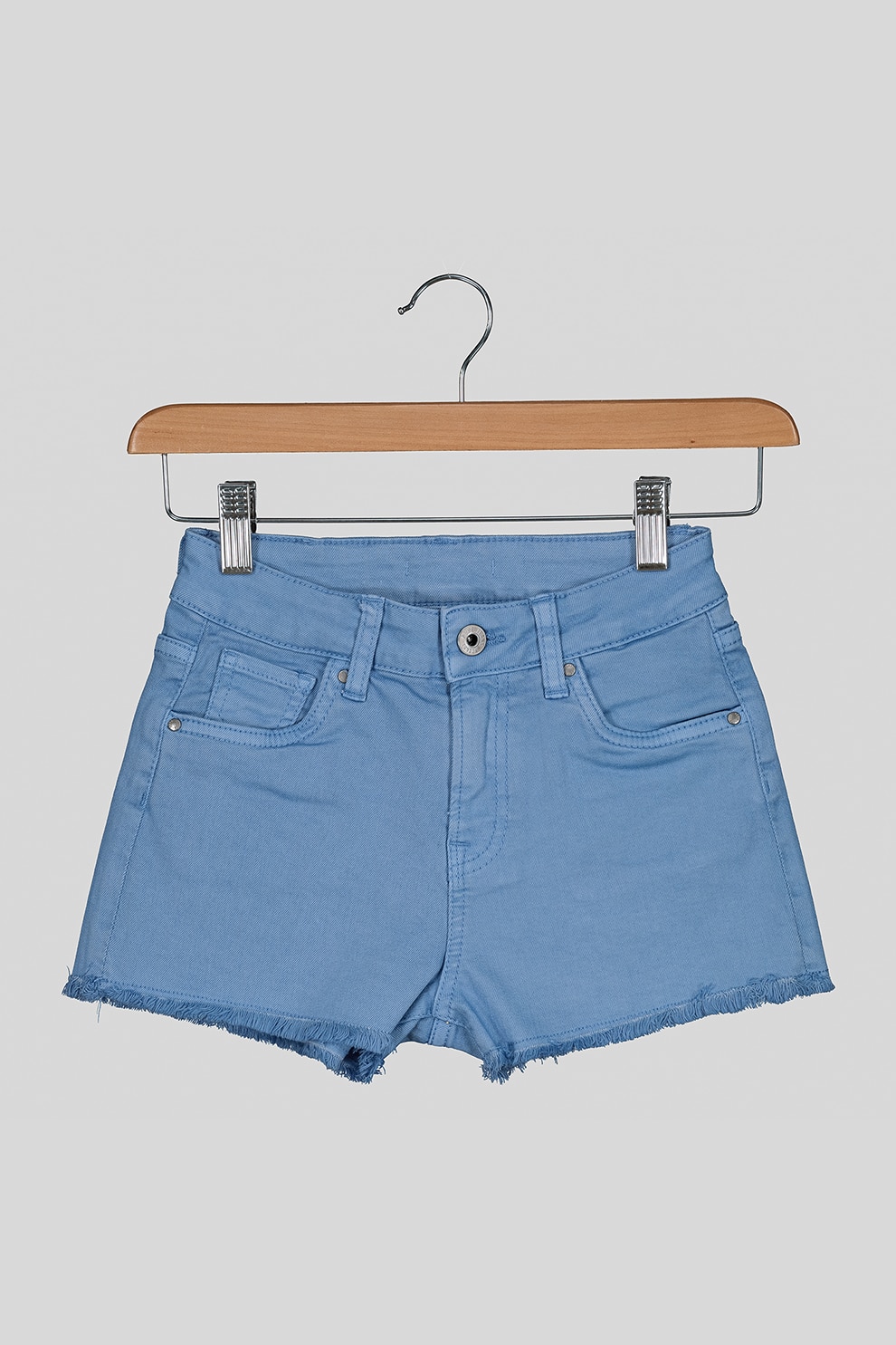 Pepe Jeans London, Pantaloni scurti din denim cu terminatii cu franjuri Patty, Albastru lavanda