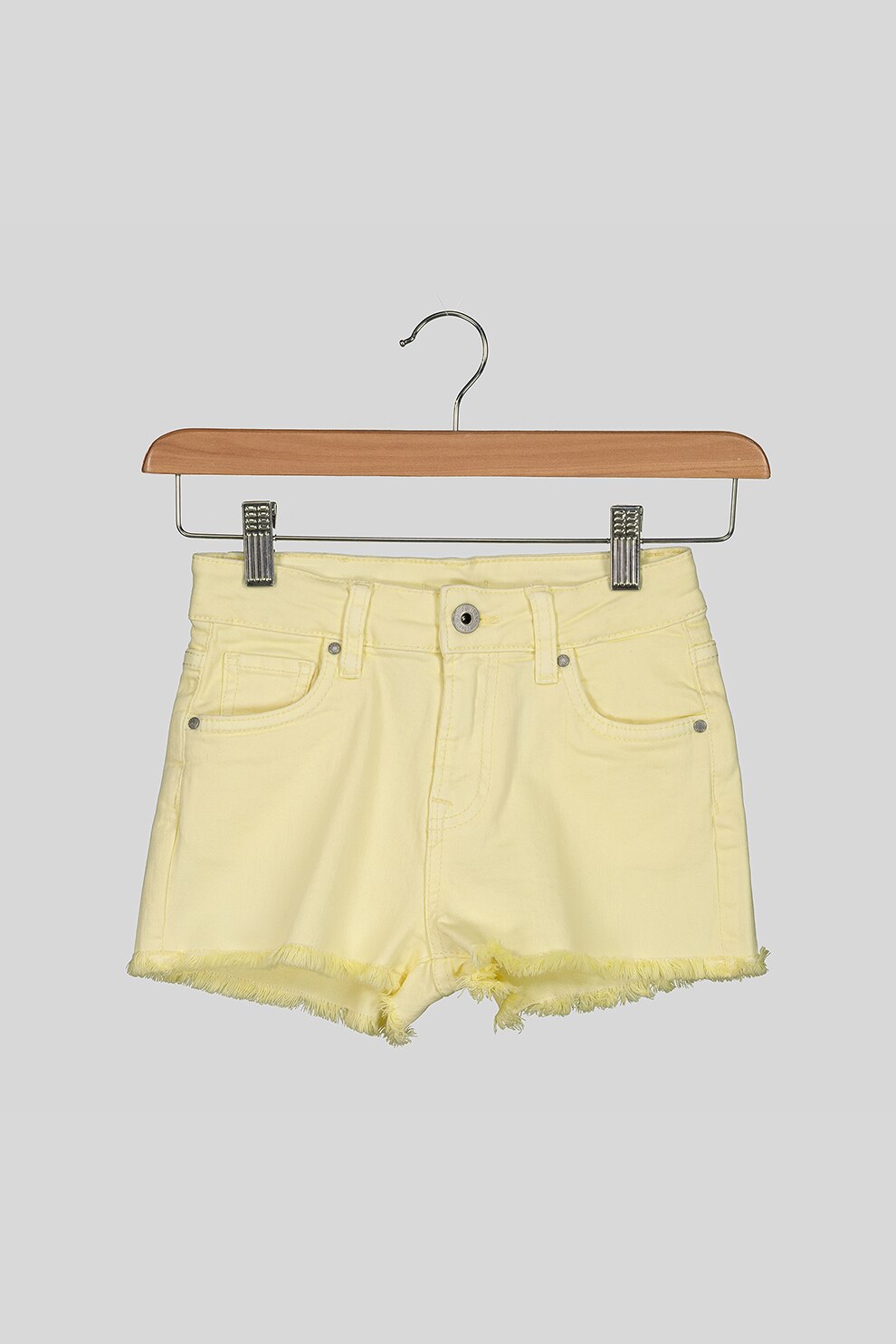 Pepe Jeans London, Pantaloni scurti din denim cu terminatii cu franjuri Patty, Galben pai