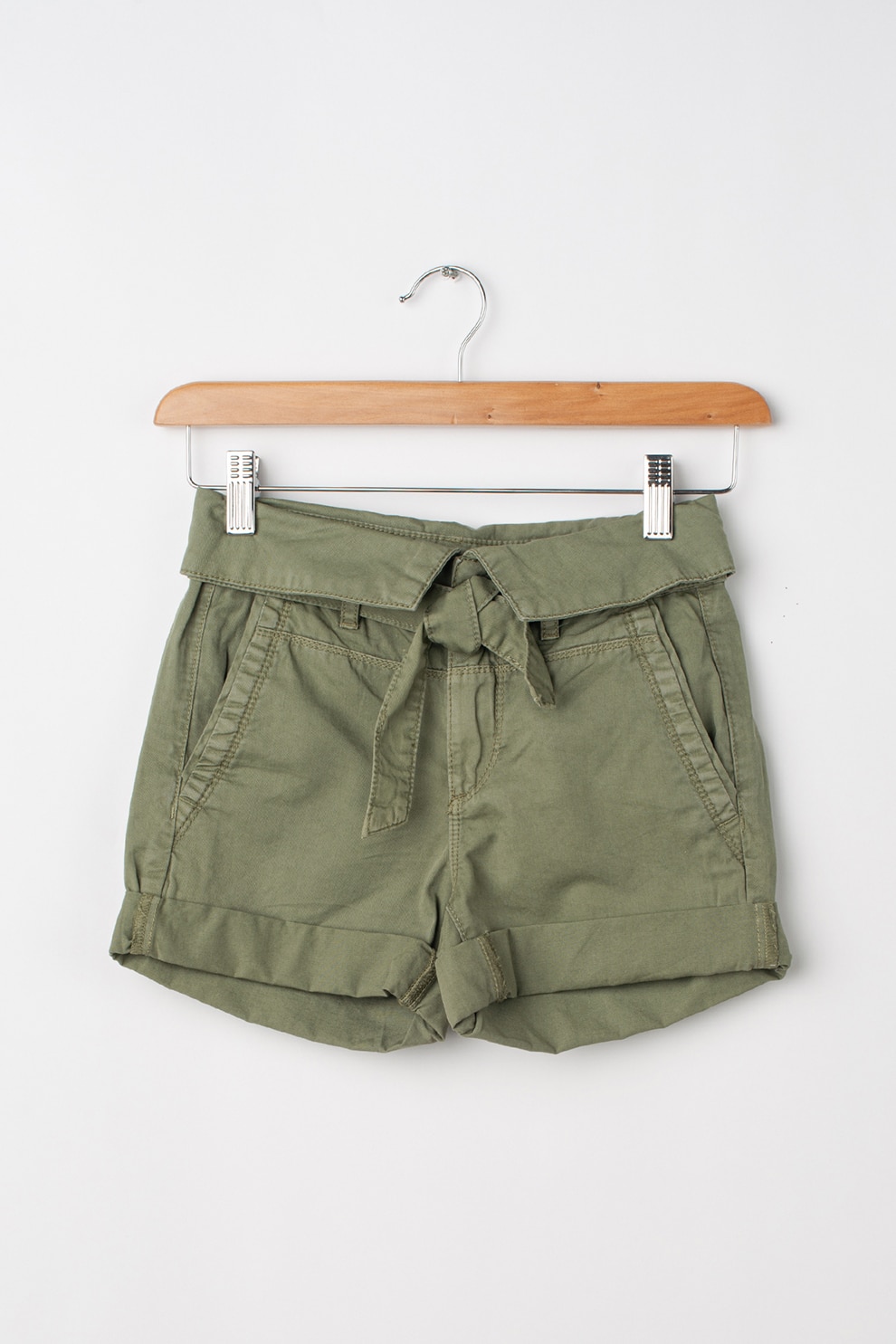 Pepe Jeans London, Pantaloni scurti din bumbac cu terminatii pliabile, Verde feriga