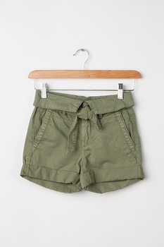 Pepe Jeans London, Pantaloni scurti din bumbac cu terminatii pliabile, Verde feriga Pepe Jeans London, Pantaloni scurti din bumbac cu terminatii pliabile, Verde feriga