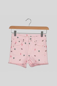 Pepe Jeans London, Pantaloni scurti din denim cu imprimeu tropical Elsy, Roz pastel/Verde Pepe Jeans London, Pantaloni scurti din denim cu imprimeu tropical Elsy, Roz pastel/Verde