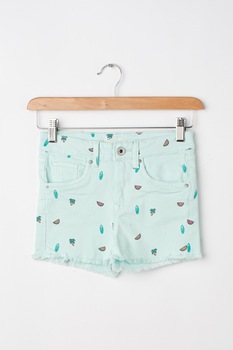 Pepe Jeans London, Pantaloni scurti din denim cu imprimeu tropical Elsy, Verde menta/Roz Pepe Jeans London, Pantaloni scurti din denim cu imprimeu tropical Elsy, Verde menta/Roz