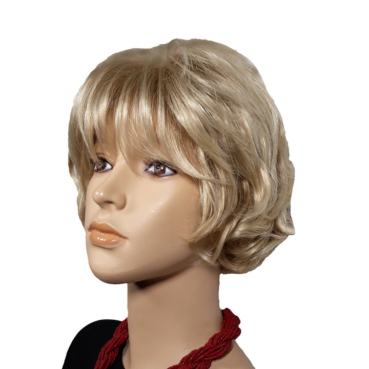 Peruca dama, fibra sintetica, cu aspect natural, blond luminos