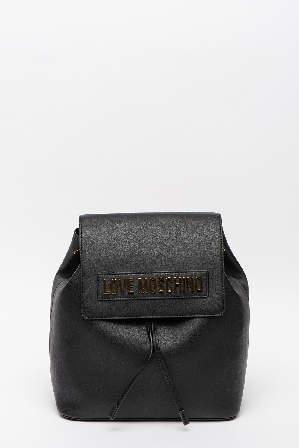 Love Moschino, Rucsac de piele ecologica, cu logo metalic, Negru