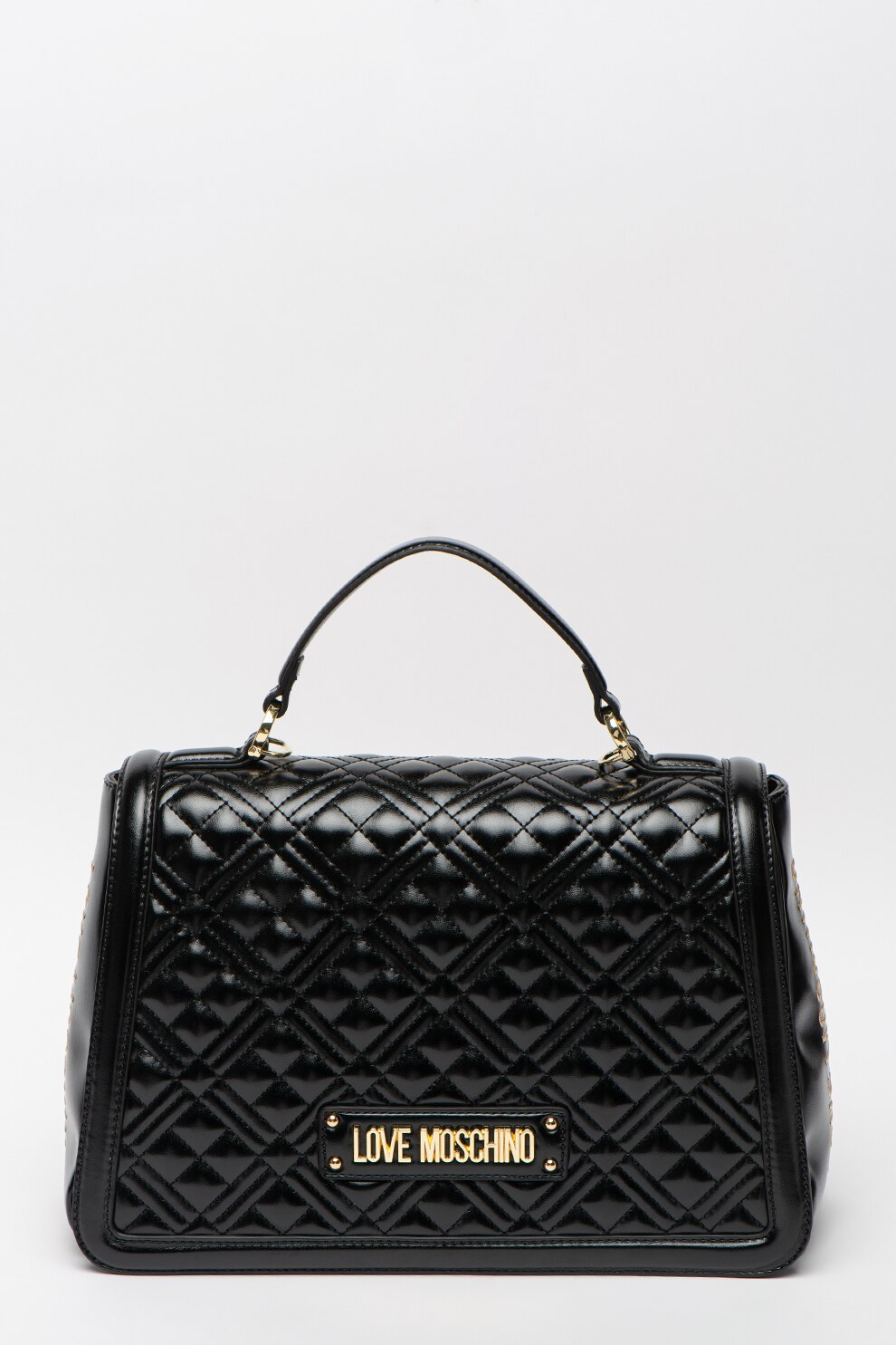 Love Moschino, Geanta de piele ecologica, cu bareta de umar si aspect matlasat, Negru