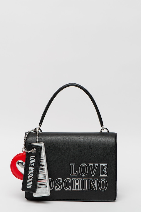 Love Moschino, Чанта от еко кожа с лого, Черен