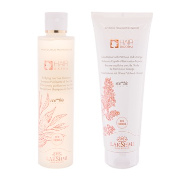 Set 2 produse bio-organice pentru ingrijirea parului gras, sampon cu arbore de ceai 200ml si balsam cu patchouli si portcocal 250ml, Lakshmi Set 2 produse bio-organice pentru ingrijirea parului gras, sampon cu arbore de ceai 200ml si balsam cu patchouli si portcocal 250ml, Lakshmi