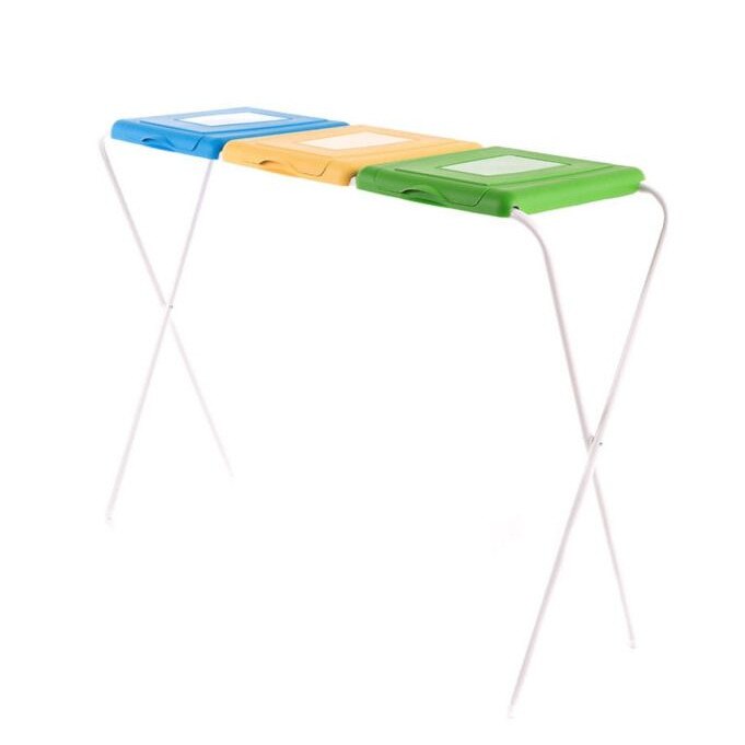 Suport pentru saci menajeri,pentru colectare selectiva, Jotta, 3 compartimente verde-galben-albastru, 37x117x82cm
