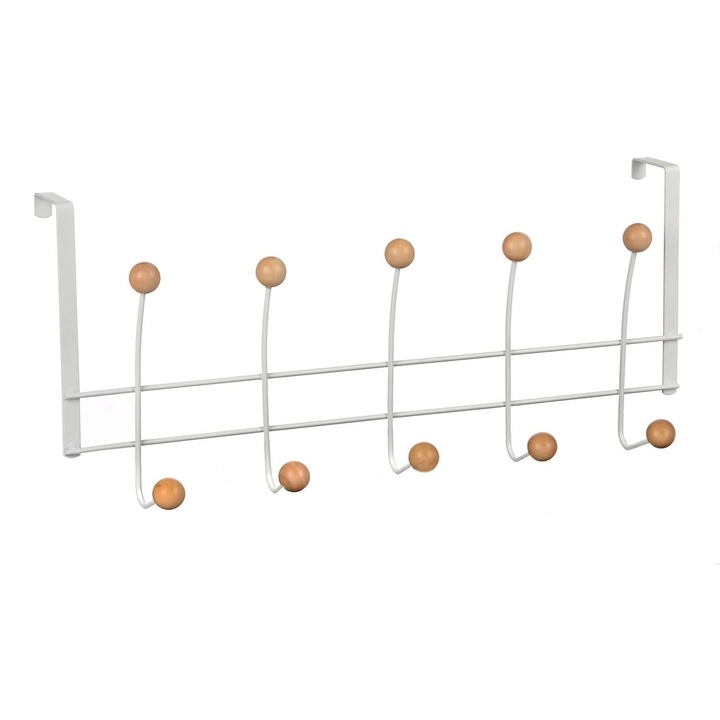 Cuier metalic alb cu 10 pozitii, DecorCasa, 48 x 20 cm