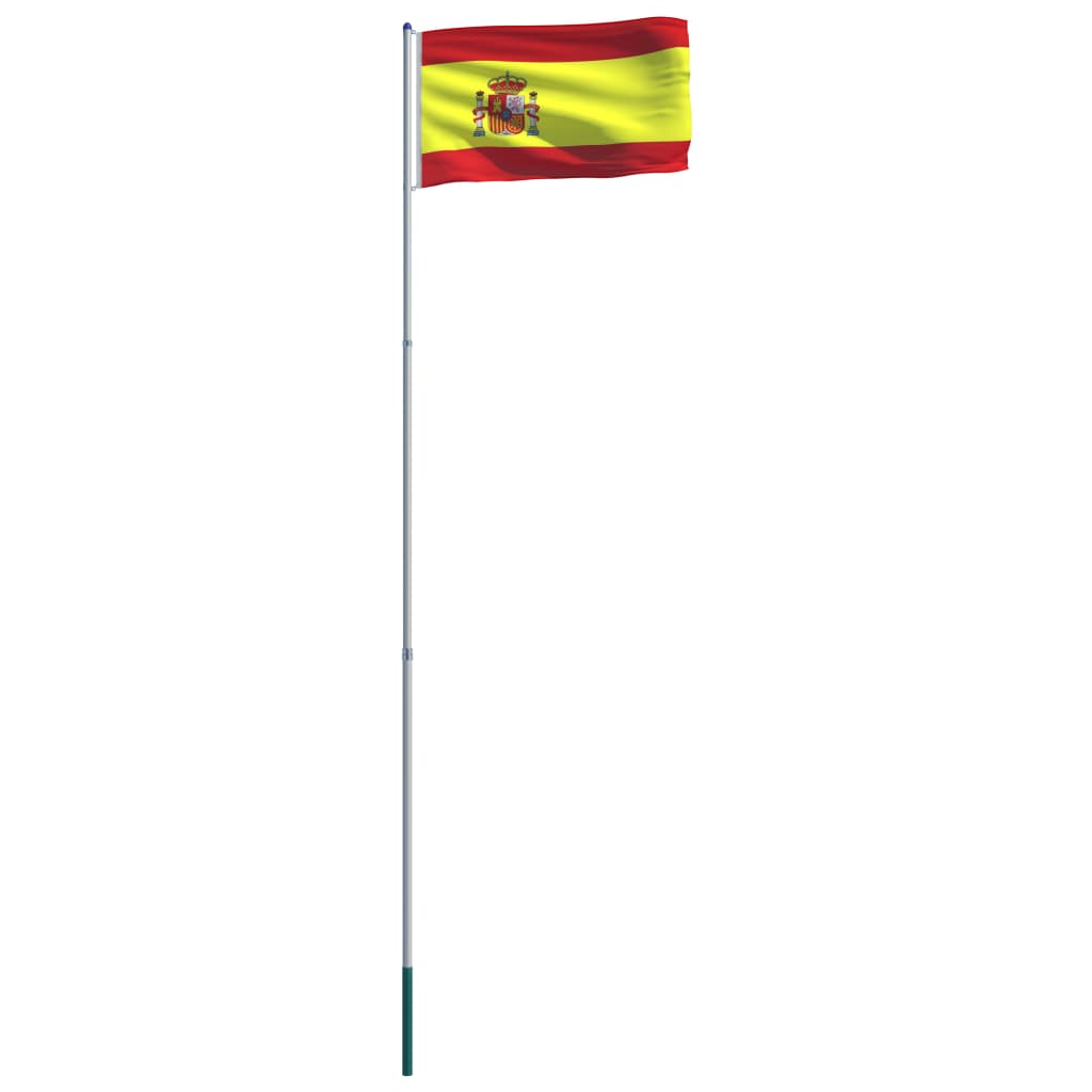 Steag national Spania cu stalp aluminiu, vidaXL, Poliester, 90 x 150, 6 m, Multicolor