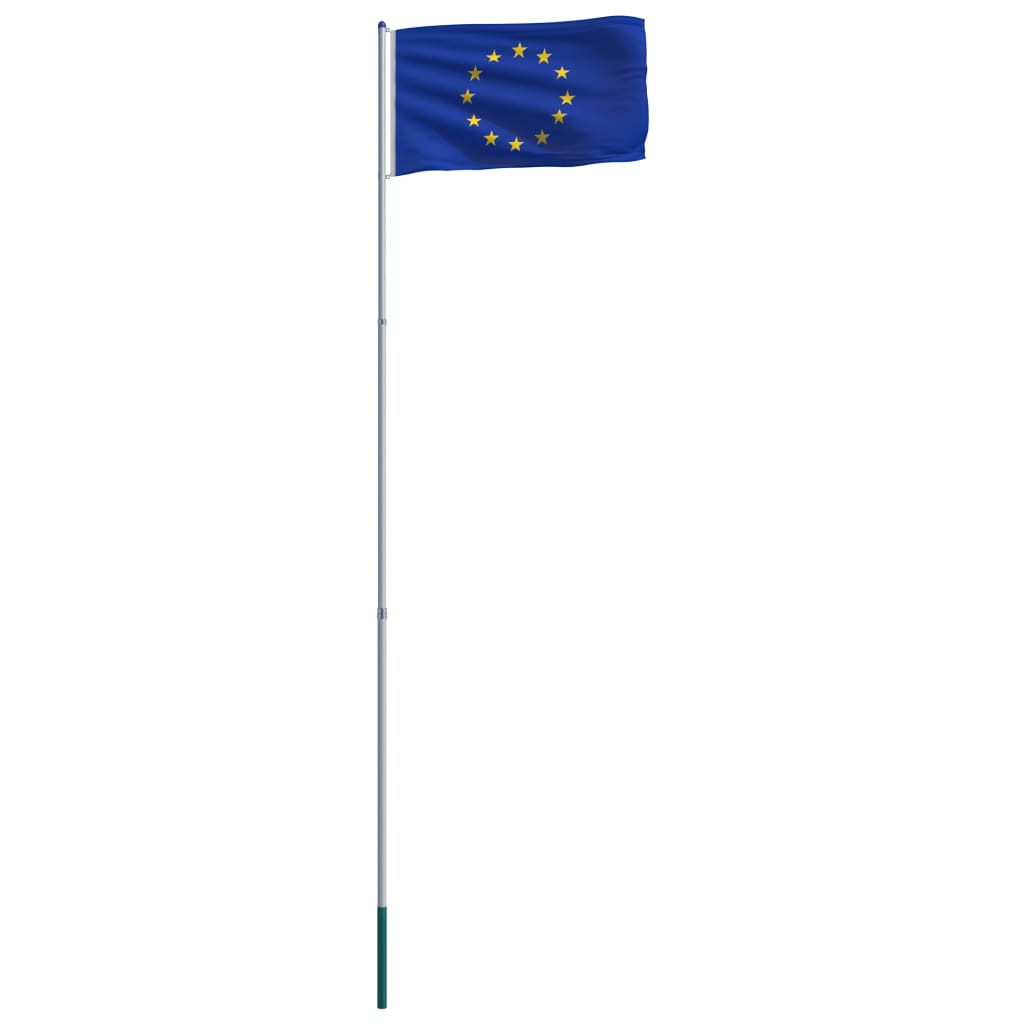 Steag national Uniunea Europeana cu stalp aluminiu, vidaXL, Poliester, 90 x 150, 6 m, Multicolor