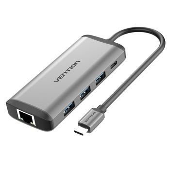 Hub USB tip C cu port de incarcare HDMI , USB 3.0 , Ethernet , TF , SD , PD, Vention Hub USB tip C cu port de incarcare HDMI , USB 3.0 , Ethernet , TF , SD , PD, Vention