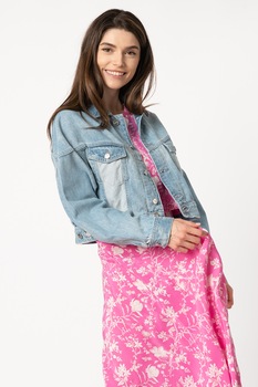Pepe Jeans London, Jacheta crop de denim Volt, Albastru deschis Pepe Jeans London, Jacheta crop de denim Volt, Albastru deschis