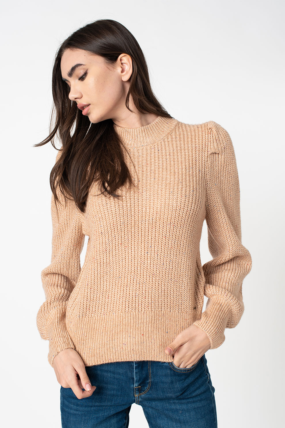 Pepe Jeans London, Pulover cu maneci bufante Lulu, Piersica, L