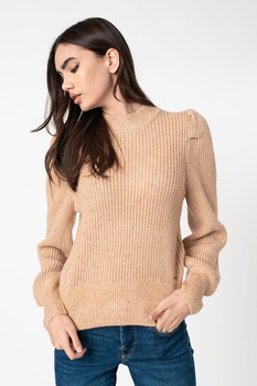 Pepe Jeans London, Pulover cu maneci bufante Lulu, Piersica, L Pepe Jeans London, Pulover cu maneci bufante Lulu, Piersica, L