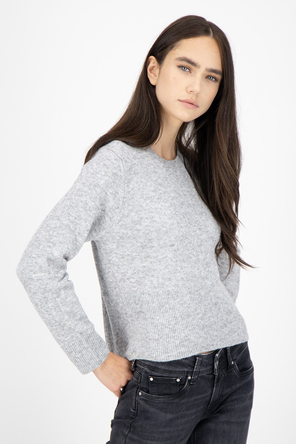 Pepe Jeans London, Pulover tricotat fin, Gri melange, L