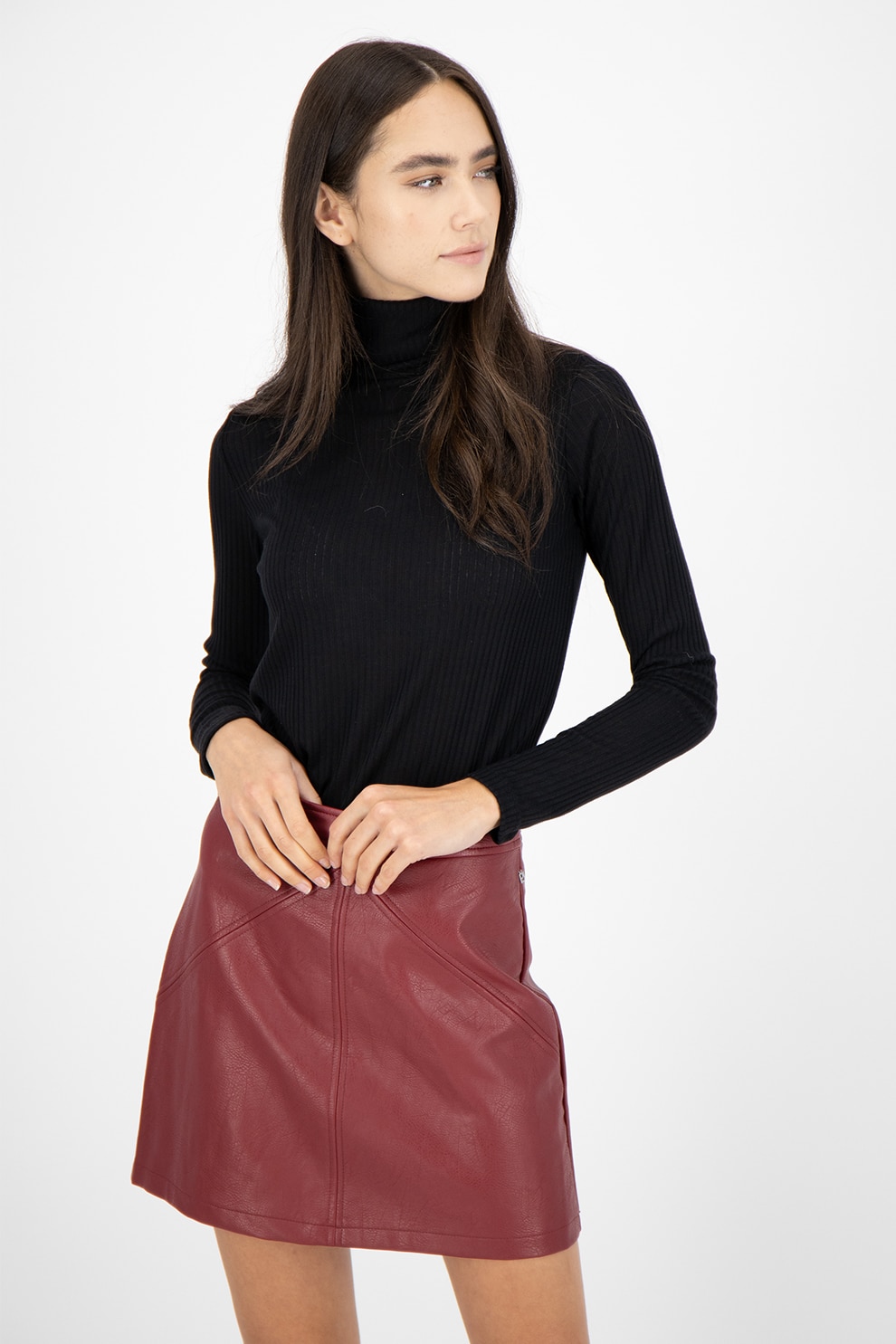 Pepe Jeans London, Pulover cu guler inalt si aspect striat, Negru