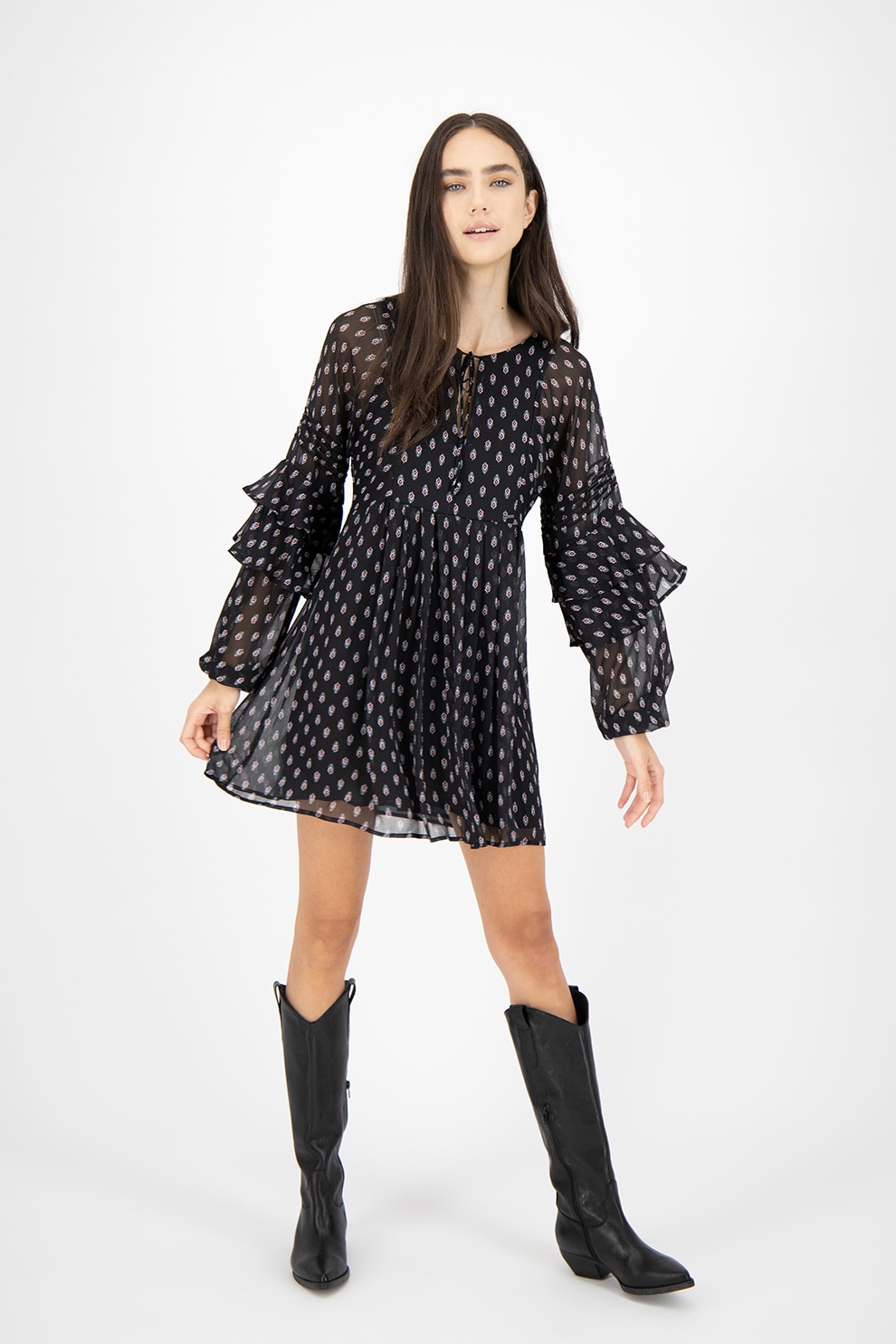 Pepe Jeans London, Rochie transparenta cu model oriental Amabella