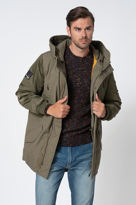 Pepe Jeans London, Jacheta parka cu buzunare multiple, Verde feriga, S