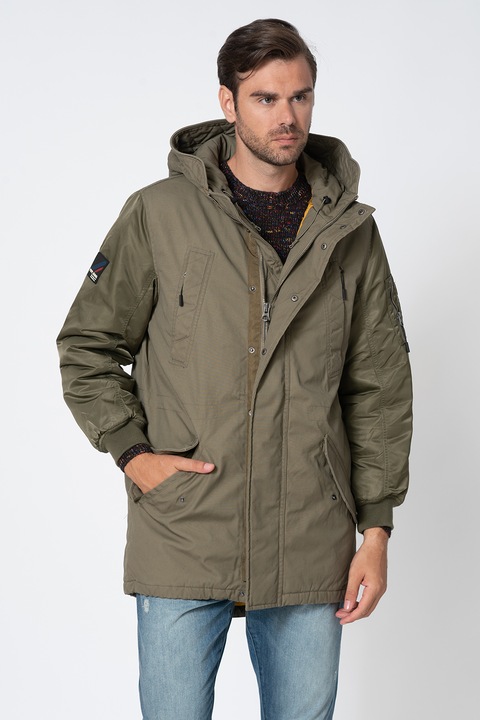 Pepe Jeans London, Jacheta parka cu buzunare multiple, Verde feriga, S