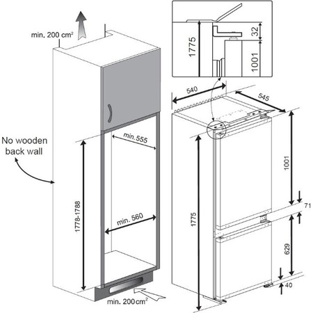 Combina frigorifica incorporabila Beko BCHA275K3SN, 262 l, Congelator NoFrost, Clasa A+, H 177.5 cm, Alb