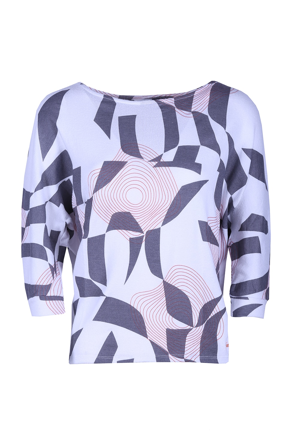 Fundango, Bluza asimetrica cu imprimeu geometric, Albastru/Rosu inchis