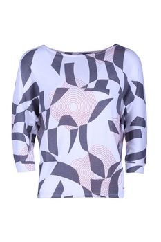 Fundango, Bluza asimetrica cu imprimeu geometric, Albastru/Rosu inchis Fundango, Bluza asimetrica cu imprimeu geometric, Albastru/Rosu inchis