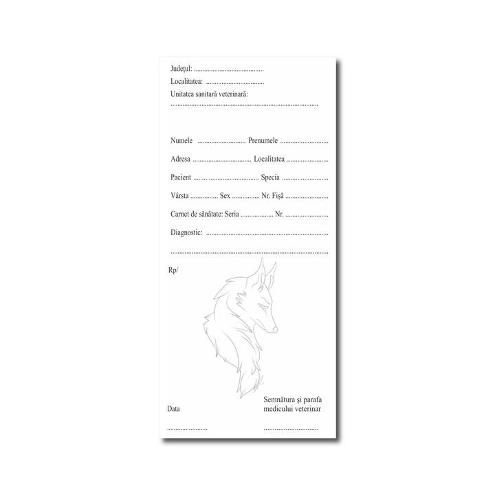 Retete medicale uz veterinar, 1/3 A4, hartie offset 60 gr/mp, 1 exemplar, 100 file