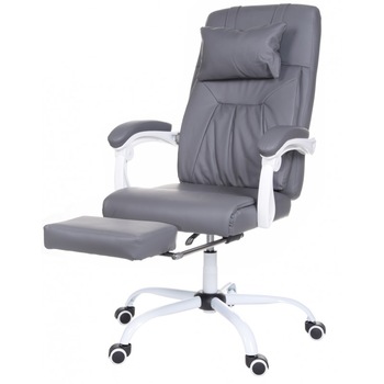 Fotoliu de birou Mikonos, Gri, Functie Sezlong, Piele, Perna- Tetiera Reglabila cu Masaj prin USB Fotoliu de birou Mikonos, Gri, Functie Sezlong, Piele, Perna- Tetiera Reglabila cu Masaj prin USB