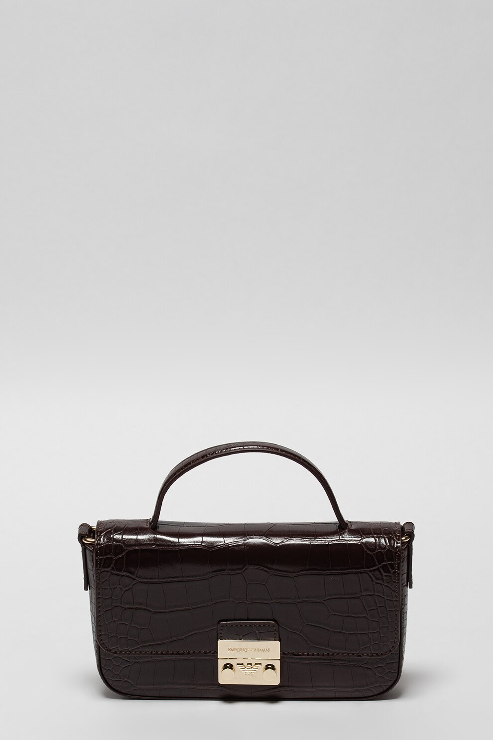 Emporio Armani, Geanta de piele ecologica cu bareta de umar si aspect de piele de crocodil, Maro inchis