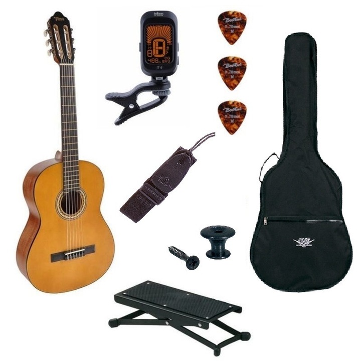 Set chitara clasica Valencia VC204 Basic3 husa acordor suport picior pene curea buton fund