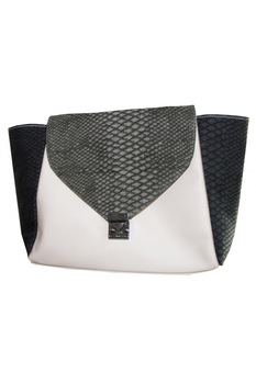 Geanta din piele ecologica, imitatie sarpe, Crem/Navi Geanta din piele ecologica, imitatie sarpe, Crem/Navi