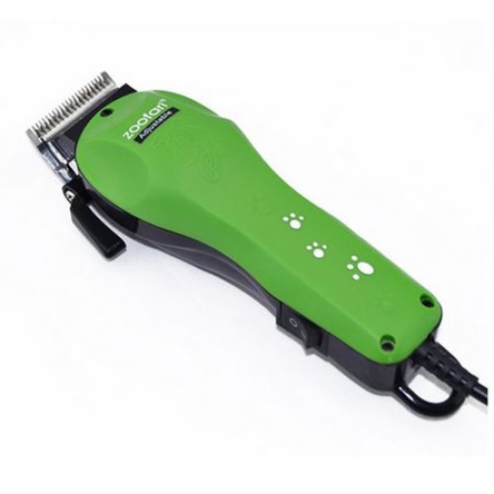 Aparat de Tuns animale ZZA09 , Buton de ON/OFF , Functionare silentioasa, Alimentare 230 V 50 hz , Capat de taiere din Inox , 4 Capete de taiere incluse, Culoare Verde