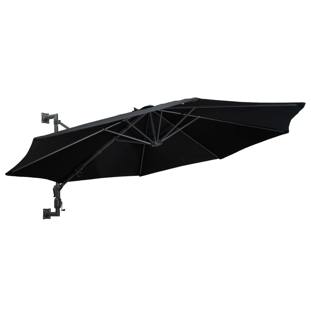 Umbrela de exterior de perete, vidaXL, Textil/Metal, 300 x 131 cm, Negru
