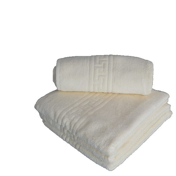 Set 4 prosoape bumbac 100% cu bordura greceasca, 50x90cm/ 70x140cm, Family Pack Crem