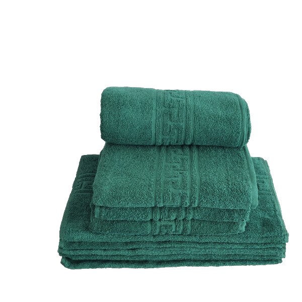 Set 4 prosoape bumbac 100% cu bordura greceasca, Ralex Pucioasa, Family Pack, Verde