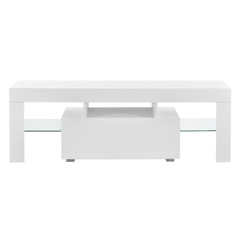 Masa televizor iluminata cu LED Grimsey W, en.casa, 130 x 35 x 45 cm, PAL melaminat/sticla, alb/alb extra lucios Masa televizor iluminata cu LED Grimsey W, en.casa, 130 x 35 x 45 cm, PAL melaminat/sticla, alb/alb extra lucios