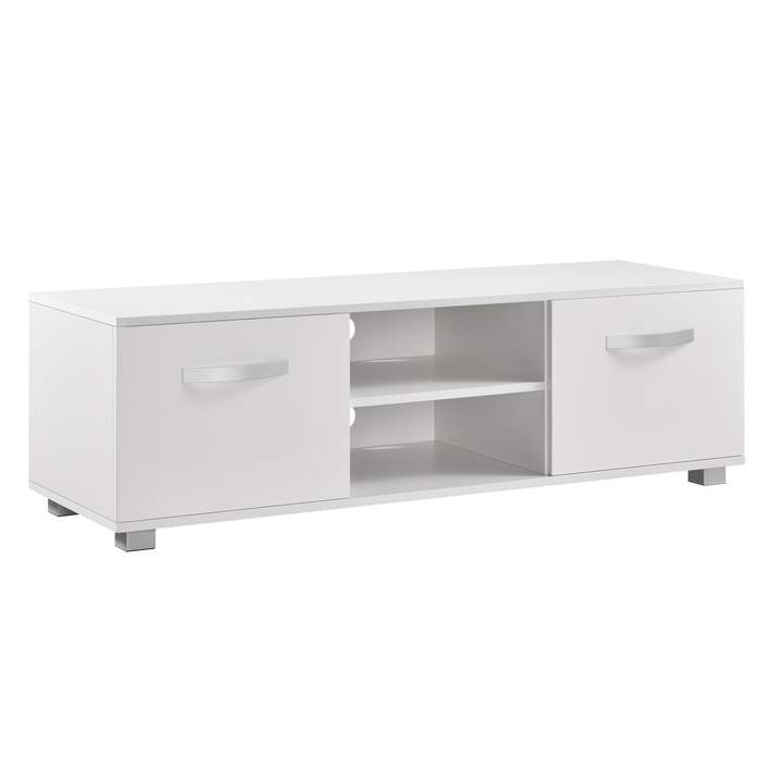 TV-állvány 120 x 40 x 38 cm TV-szekrény polccal tévéasztal ajtóval forgácslap fehér [en.casa]®