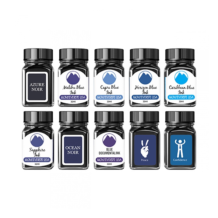 Set 10 Calimari cu Cerneala 30ml Monteverde USA, Bloo Ink Collection