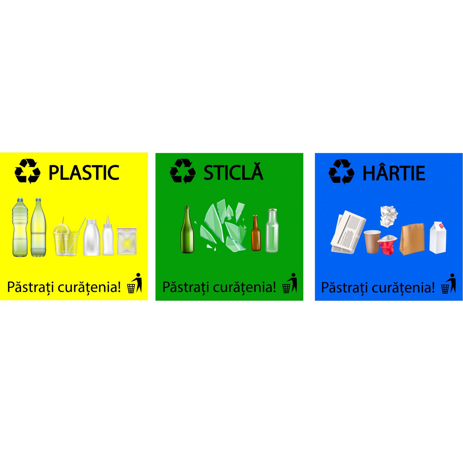 incident librarian romantic Stickere Colectare Selectiva, Reciclare, Plastic, Hartie, Sticla, Set 3  buc, 30x30 cm - eMAG.ro