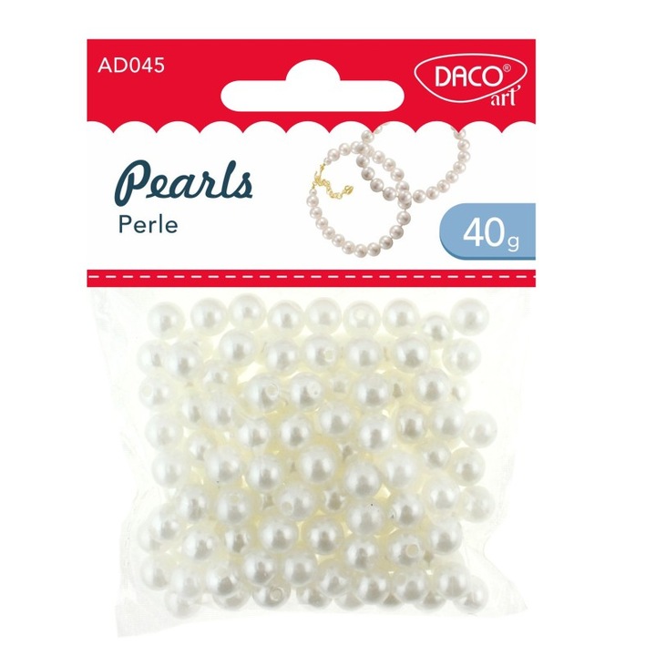 Perle DACO, Material Plastic, Cantitate 40 g, Culoare Alba