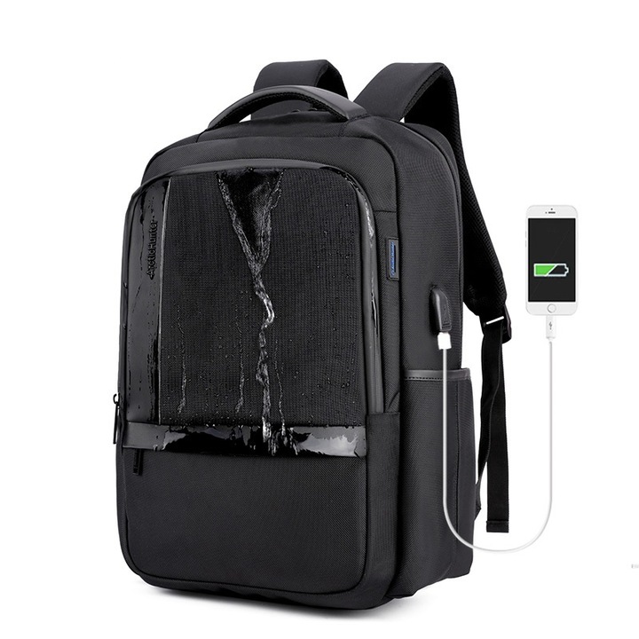 Ghiozdan Arctic Hunter pentru laptop pana la 15,6 inch, rezistent la apa, negru