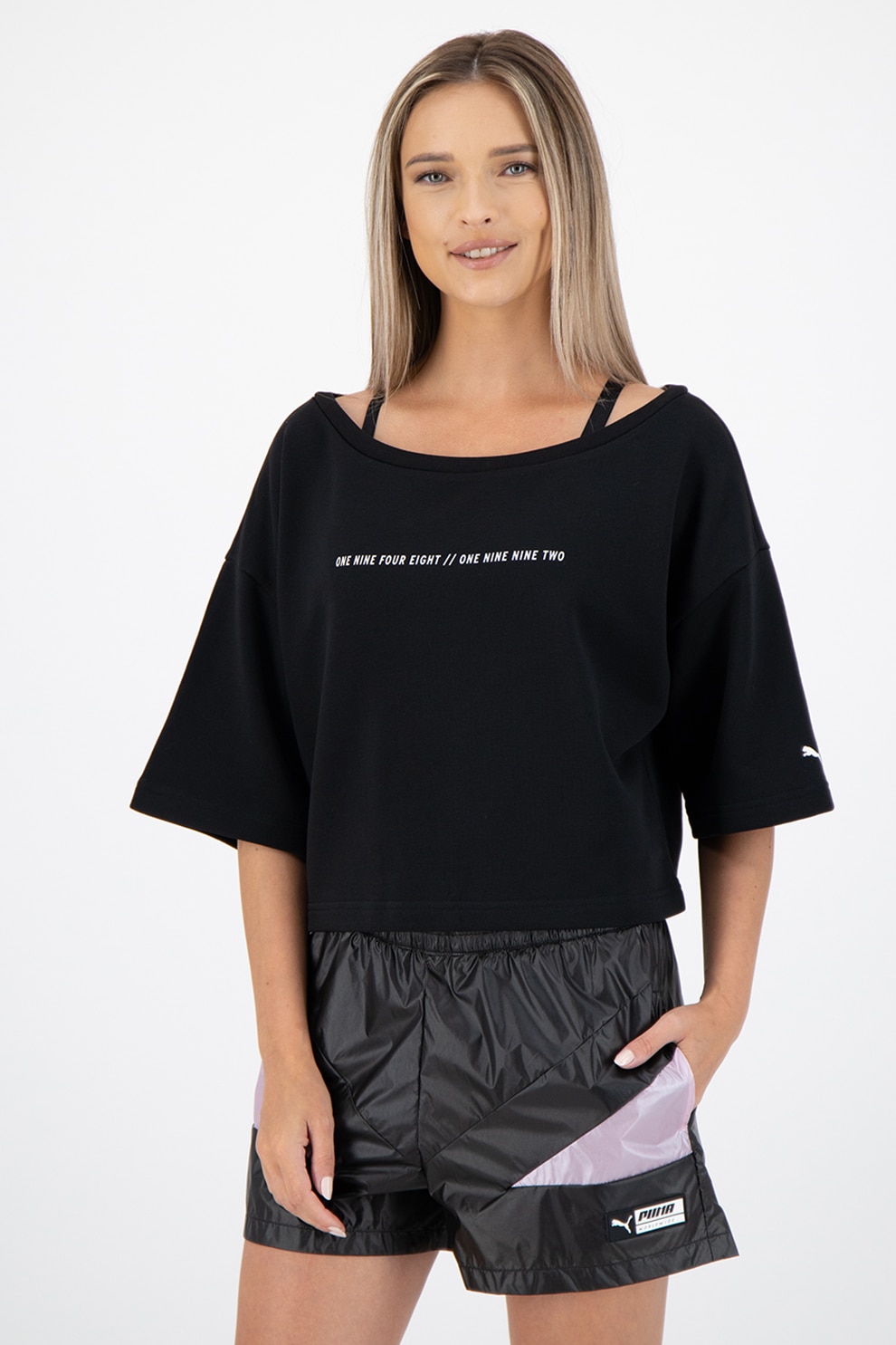 Puma, Bluza lejera cu maneci cazute SG, Negru/Alb