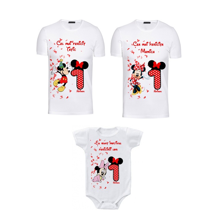 Set 3 tricouri personalizate "Mickey Mouse" Alb , Bumbac M