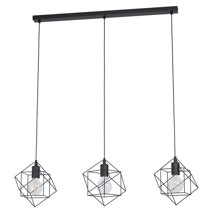Pendul vintage STRAITON, EGLO, E27, 3x60W, otel, negru, 110 x 90.5 x 24 cm, inaltime reglabila